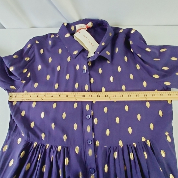 Solitaire Gold Dot Button Front Tunic Size XL Long Sleeve Hi-Low Hem Mini Dress - Picture 10 of 13